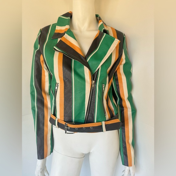 A. Calin by Flying Tomato  Striped Moto Jacket - Picture 3 of 7